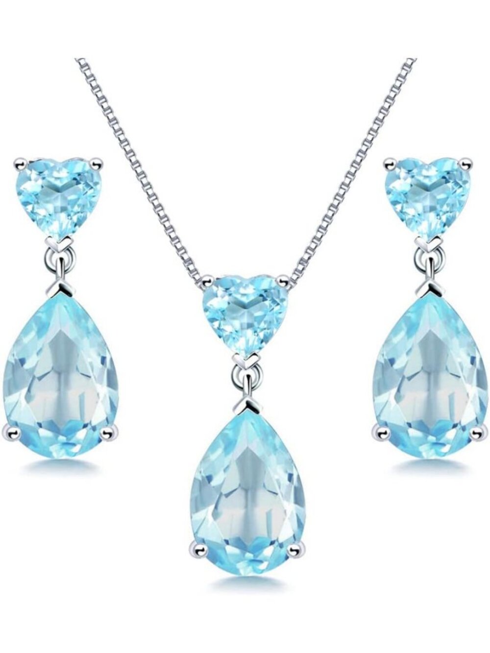 Elegant 18"-20" Pear Cut Gemstone Sterling Silver Heart Pendant Necklace